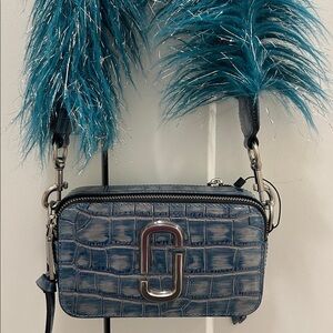 Marc Jacobs (NWT) Snapshot Camera Bag in Blue Croc-Embossed Leather & Faux-Fur